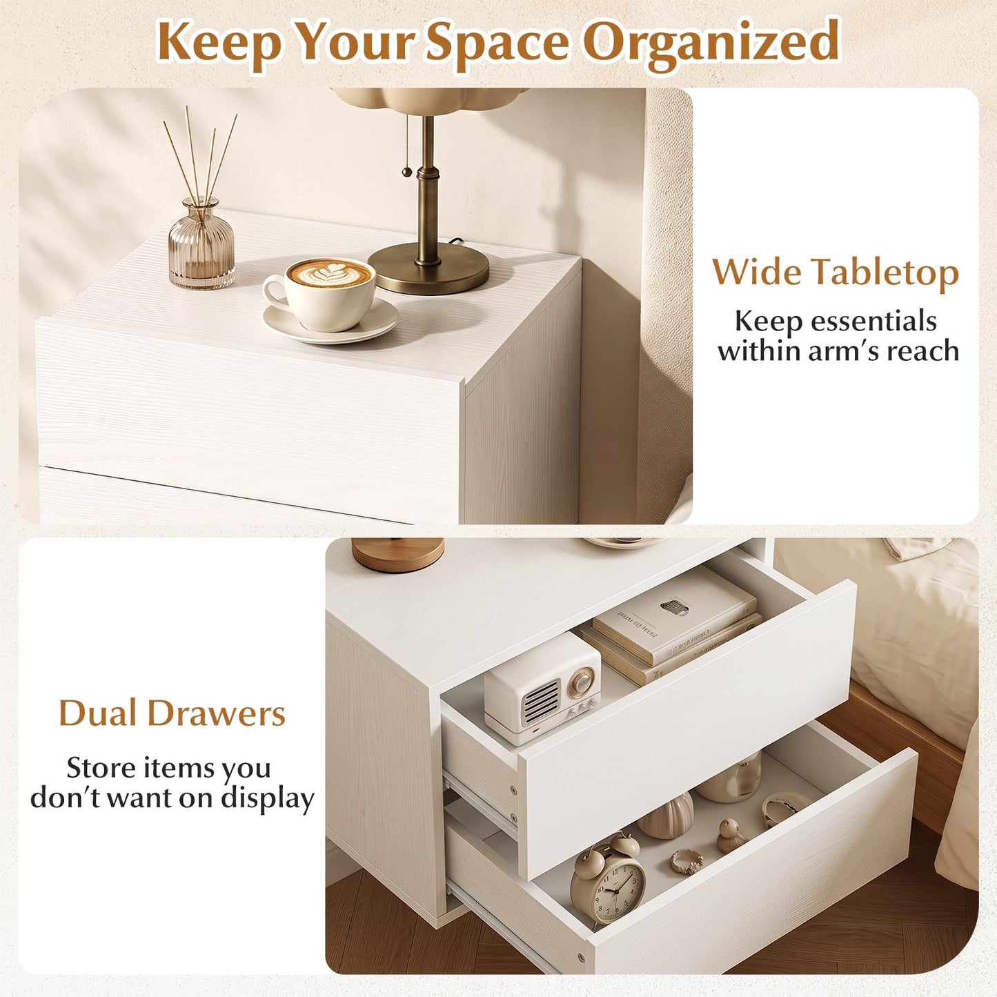 Floating Bedside Table, Small Wall Mounted Nightstand