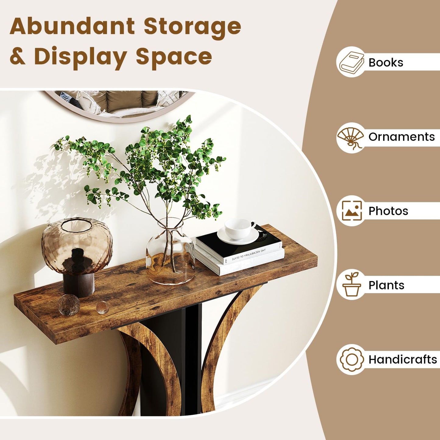 Console Table 100 cm Rectangular Entryway Table with Geometric Frame