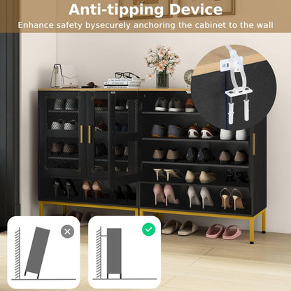5-Tier Shoe Cabinet with Mesh Doors and Adjustable Shelves