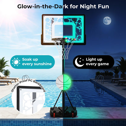 Pool Basketball Hoop with LED 8-Height Adjustable Swimming Pool Basketball