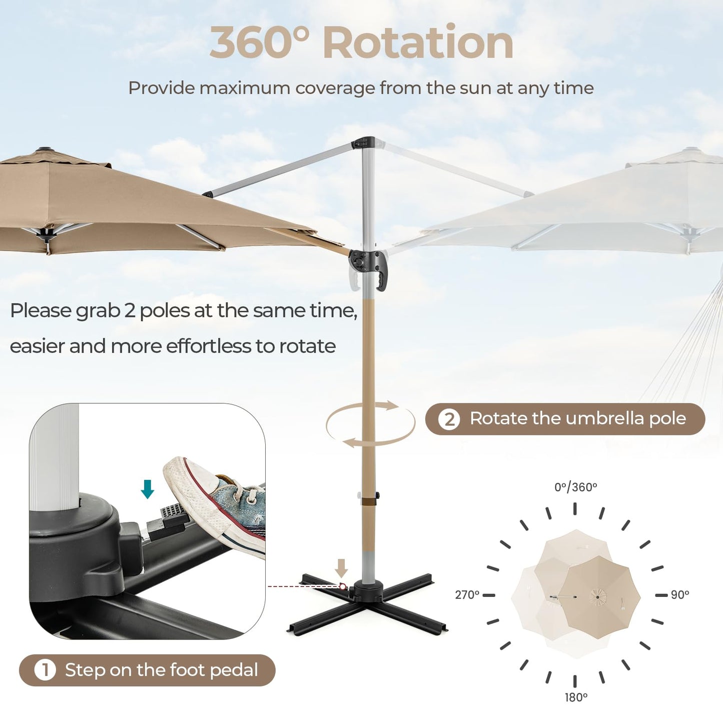 360° Rotation Offset Banana Umbrella with Tilted Design Sun Shade for Patio Market