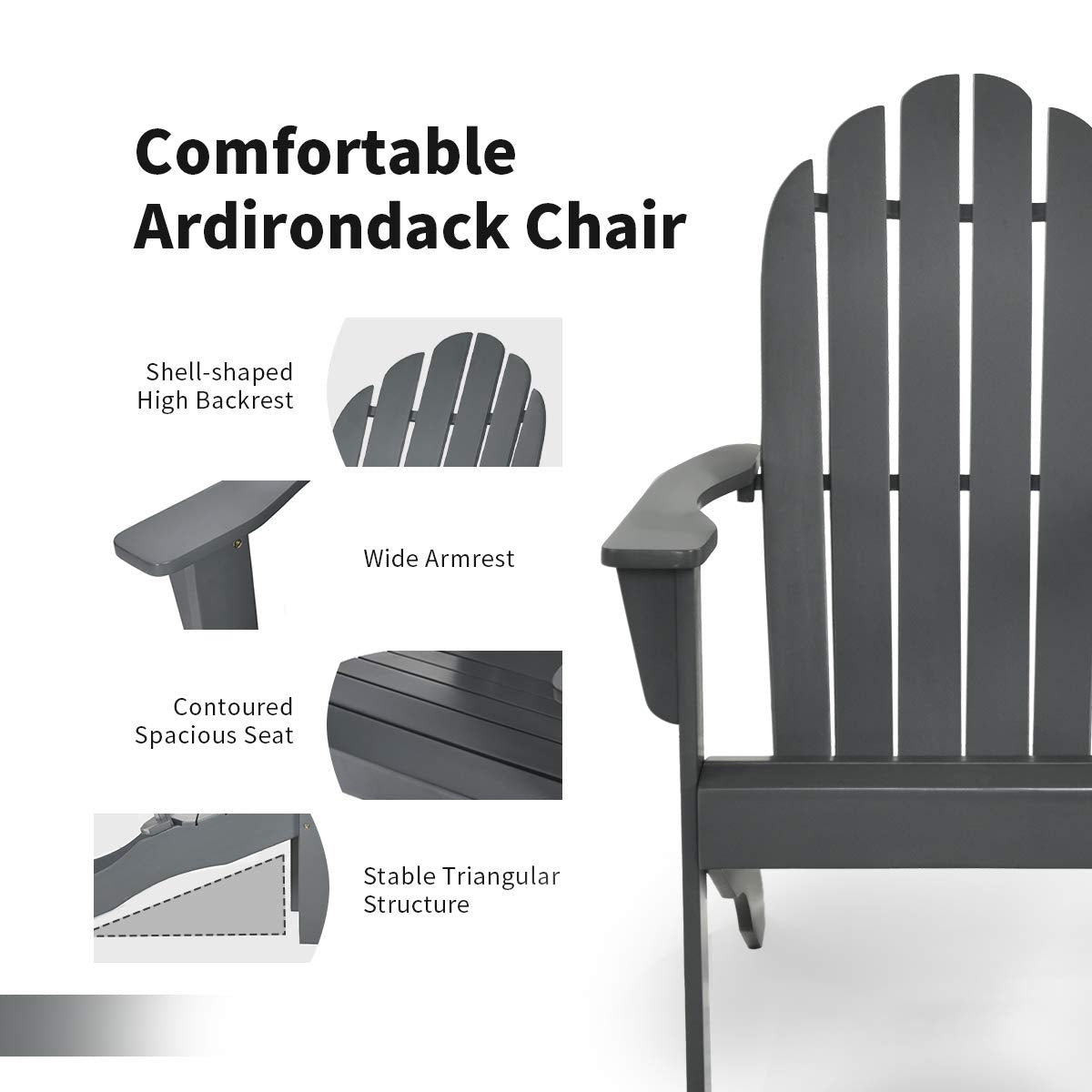 Acacia Wood Adirondack Lounger Chair with Slatted Seating, Ergonomic Design
