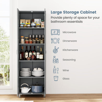 Double Door Tall Storage Cabinet with Adjustable Shelf and Anti tilt Design