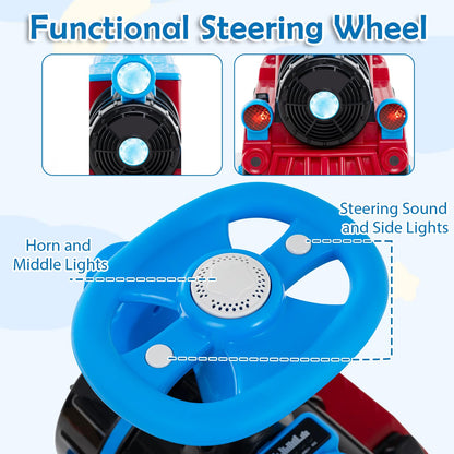3-Seater Ride on Train Set Trackless with 2 Removable Chairs and Train Whistle