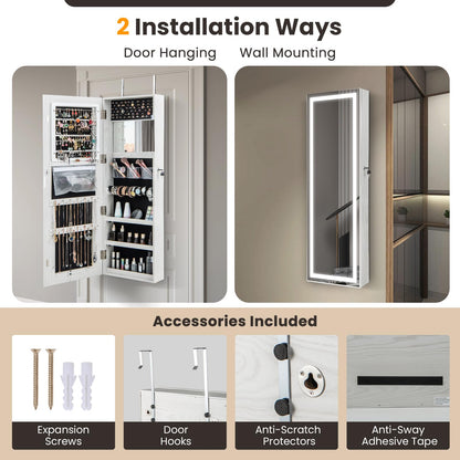 Door Hanging/Wall Mounted Jewelry Armoire with Full Length Mirror and Large Storage
