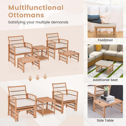 5-Piece Garden Rattan Furniture Set with Cushions