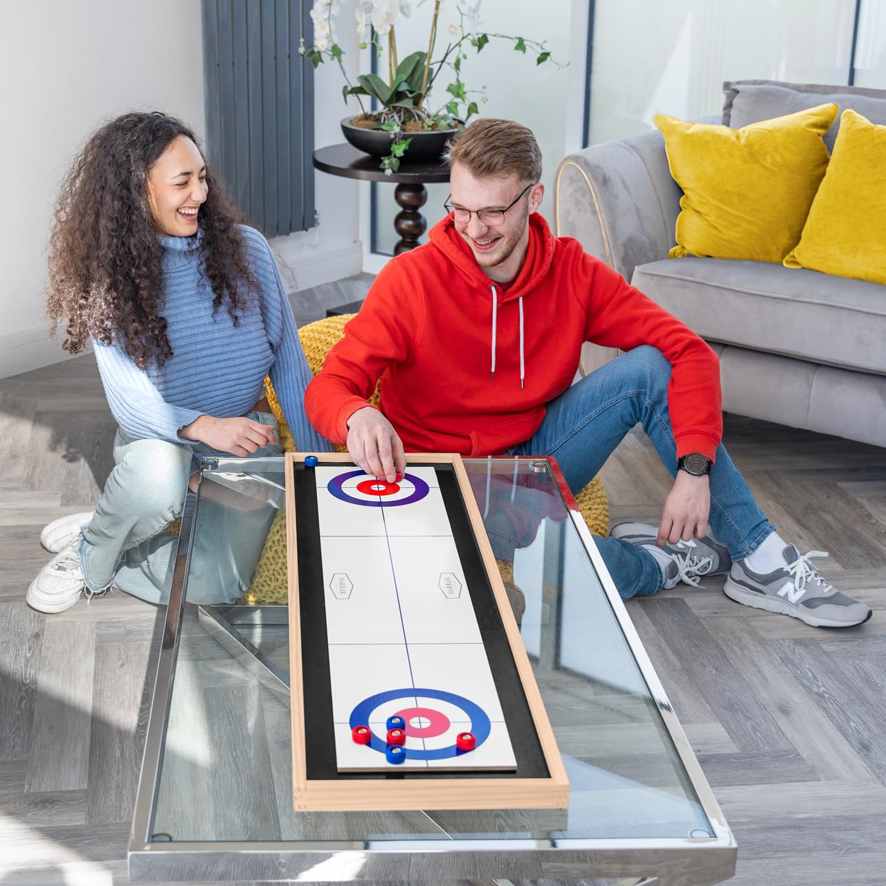 2-In-1 Tabletop Curling Game & Shuffleboard Board Games