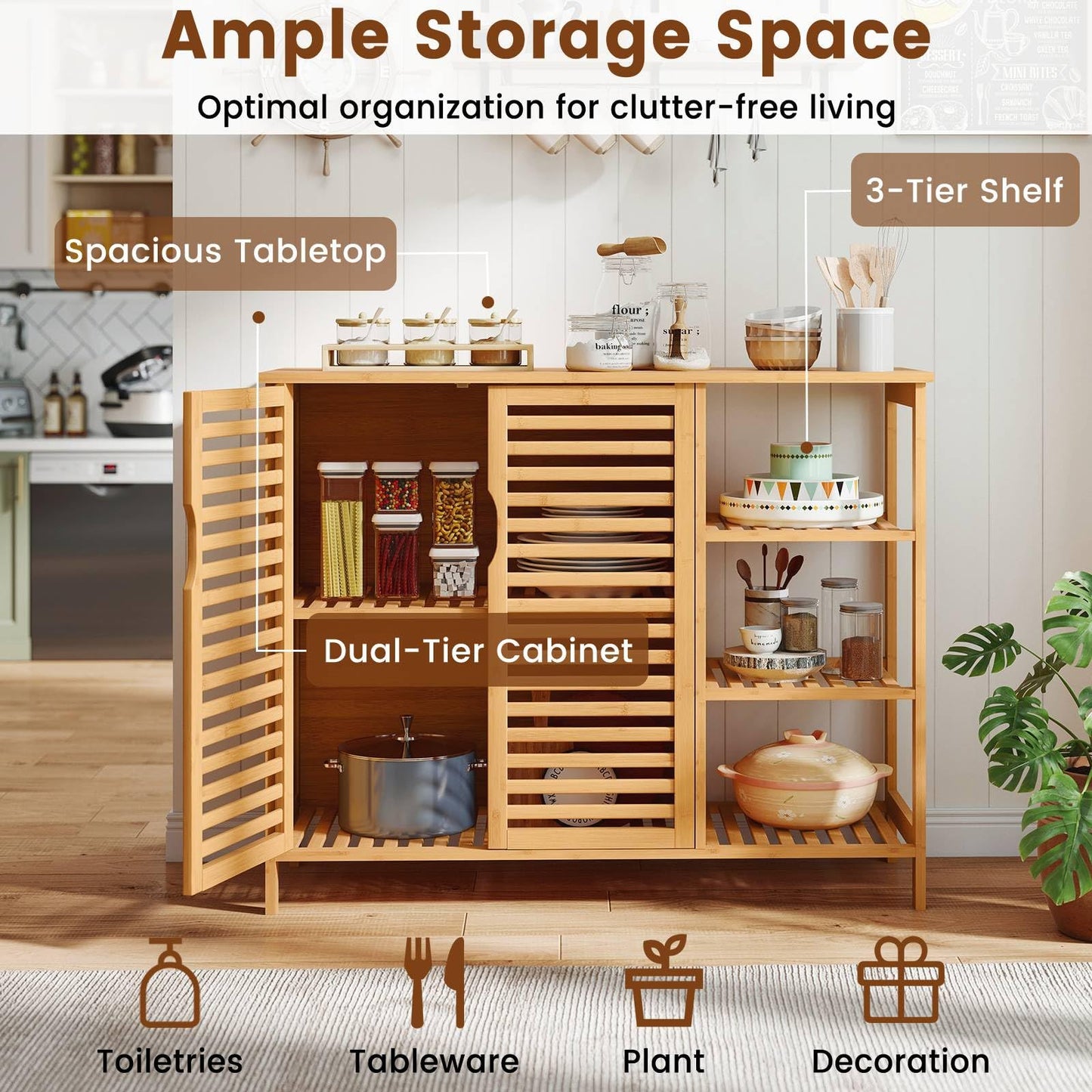 2-Door Bamboo Bathroom Cabinet with Shelves
