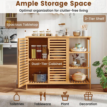 2-Door Bamboo Bathroom Cabinet with Shelves