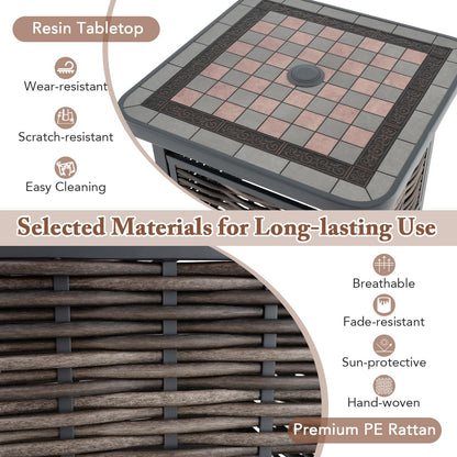 55cm All-Weather Square Patio Rattan Side Table with Umbrella Hole