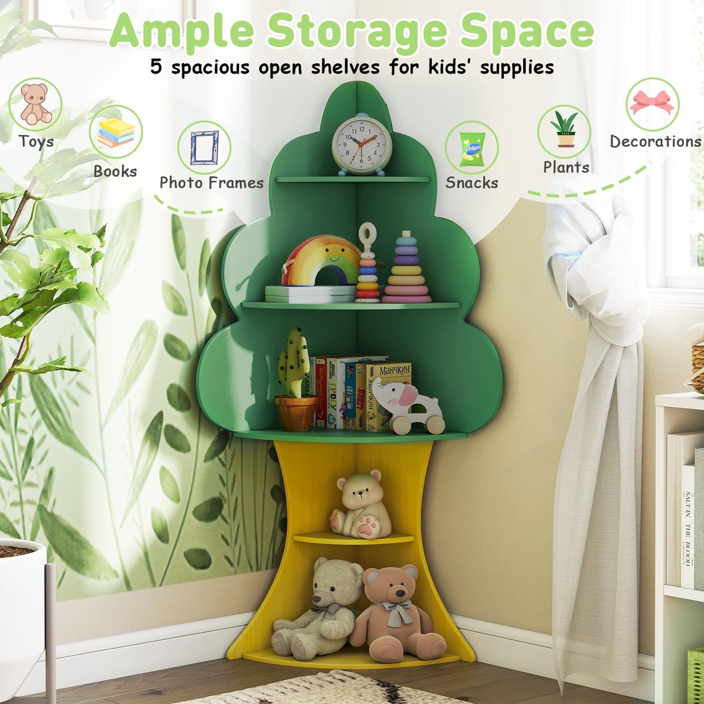 Tree Bookshelf for Kids 5-Tier Children Book Display Rack
