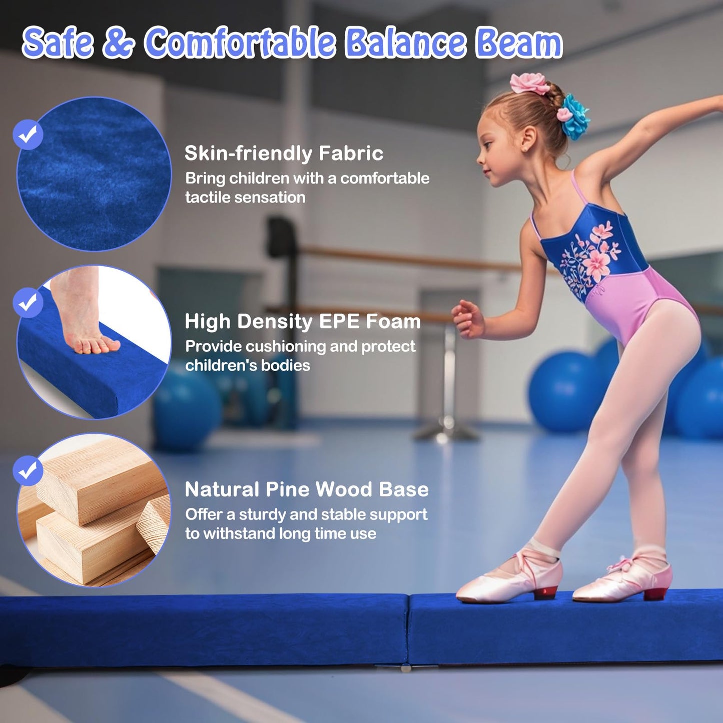8 FT Folding Gymnastic Beam with Anti-slip Base for Toddler