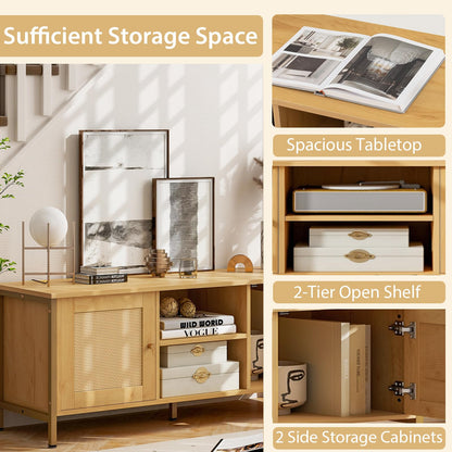 Boho TV Stand Media Console Table with 2 Cabinets and Open Shelf