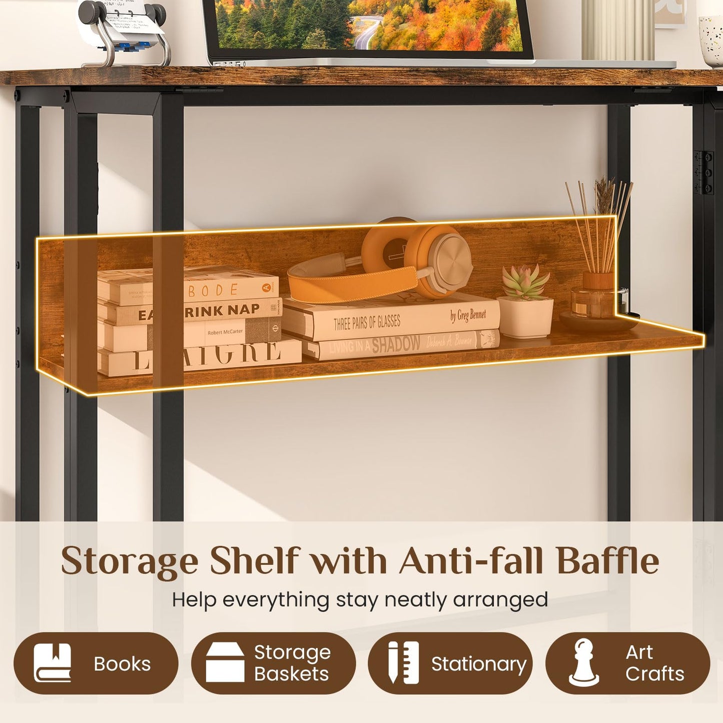 Small Folding Desk 80 CM with Storage Shelf & Drop Leaf for Home Office