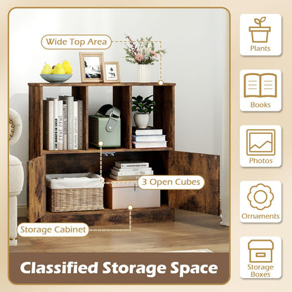 3-Cube Bookcase with Doors, Modern Bookshelf Open Storage Organizer Unit