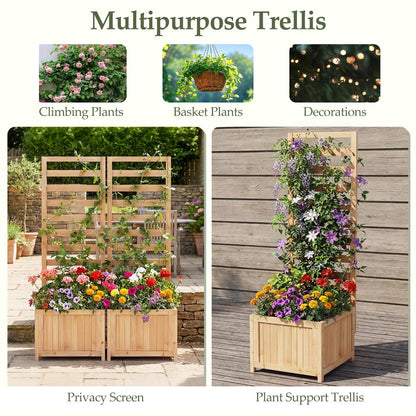 Wooden Planter with Trellis, Raised Garden Bed with Drainage Holes