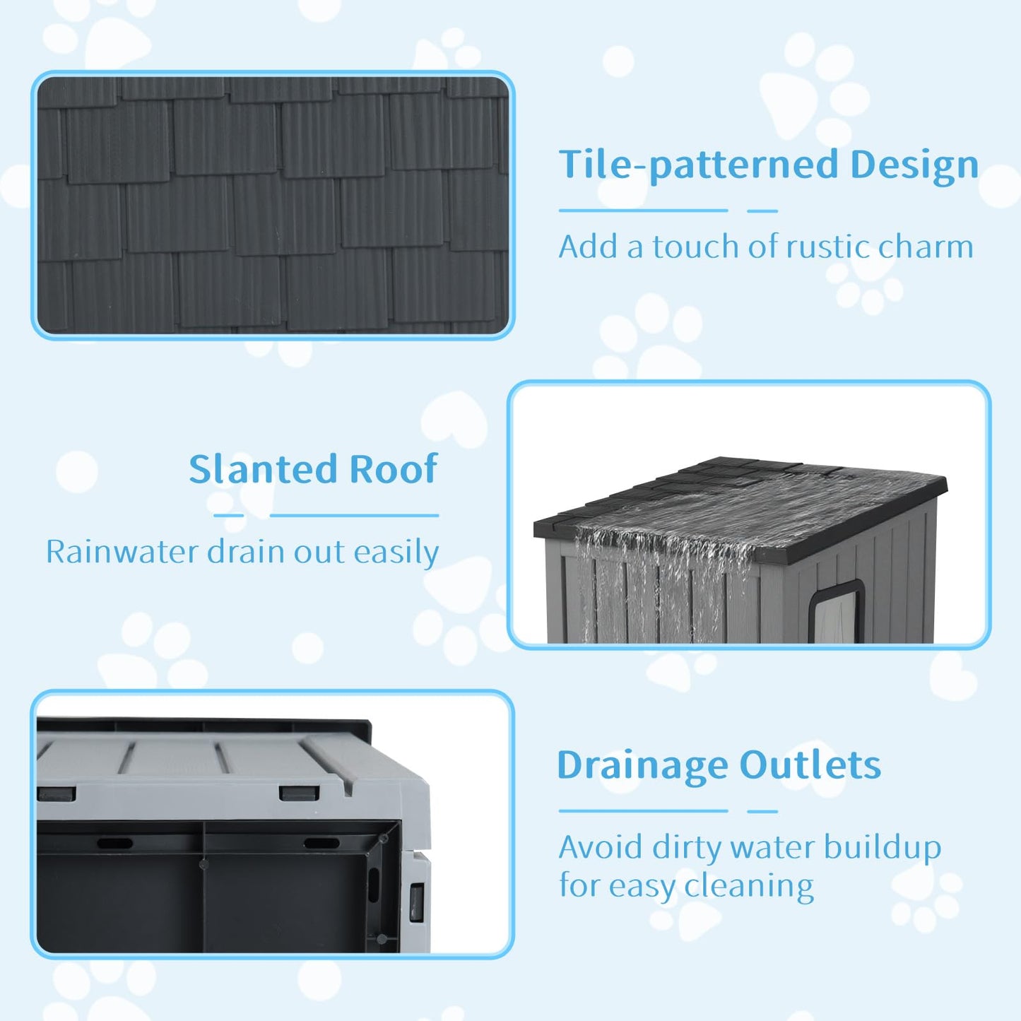 Cat House Pet Kennel with 2 PVC Doors and Sloped Roof