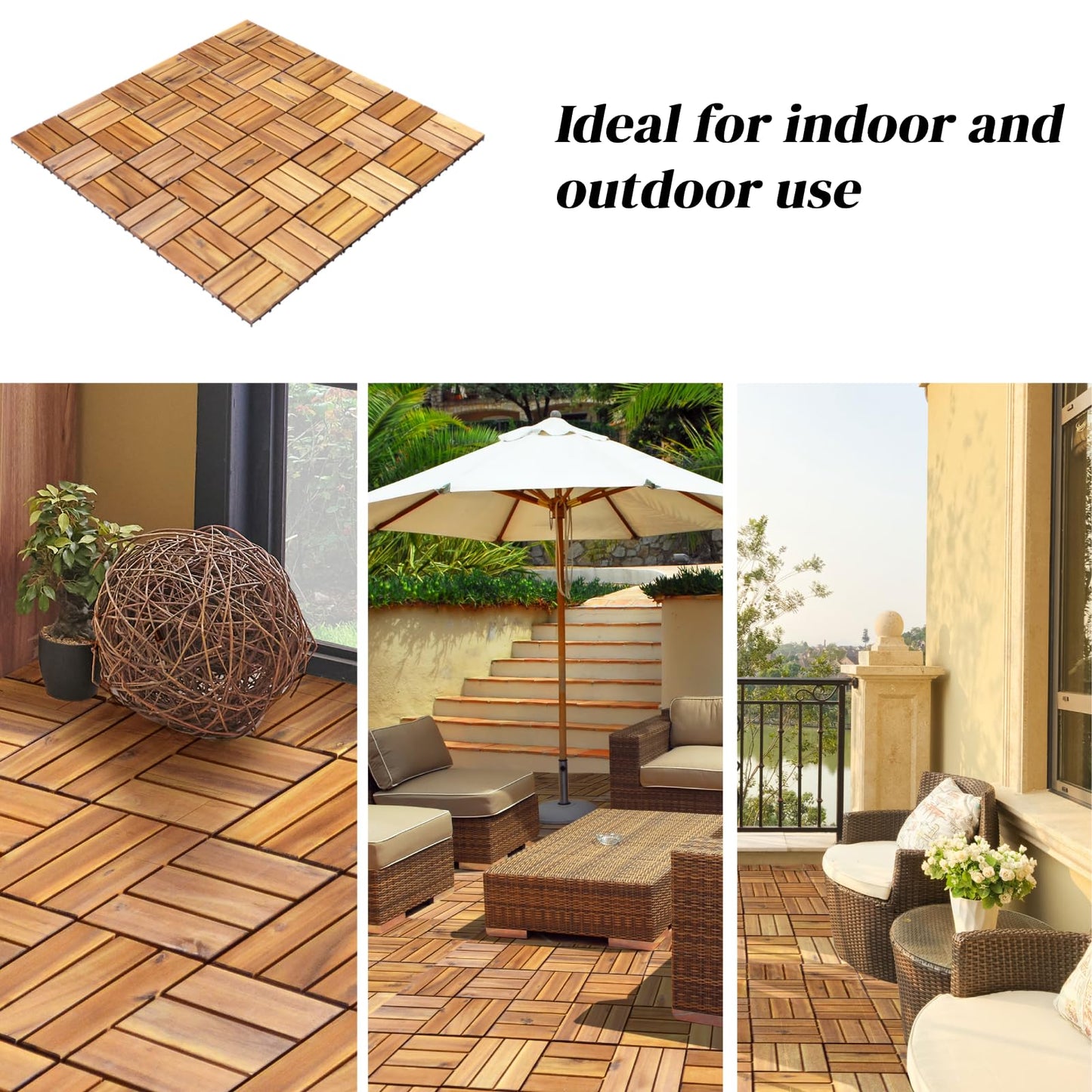 GiantexUK 27 PCS Decking Tiles 30x30cm Acacia Interlocking Flooring Tiles