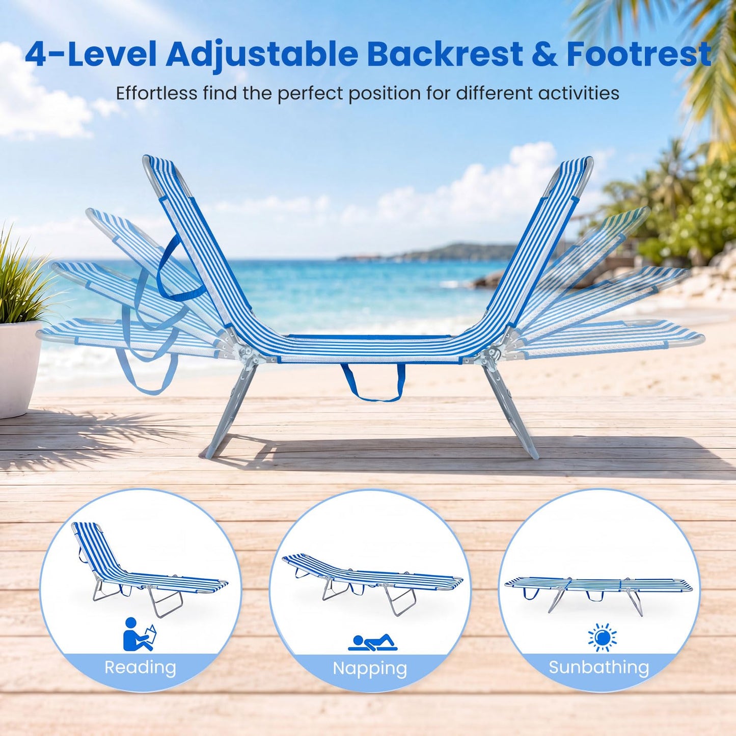 Foldable Sun Lounger Recliner with 4-Position Adjustable Backrest and Footrest