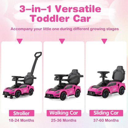 3-in-1 Ride on Push Car with 2 Universal Wheels, Music Steering, Guardrail and Handlebar