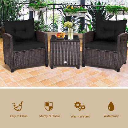 Metal Frame Garden Coffee Table and Sofa Chairs Set with Cushions