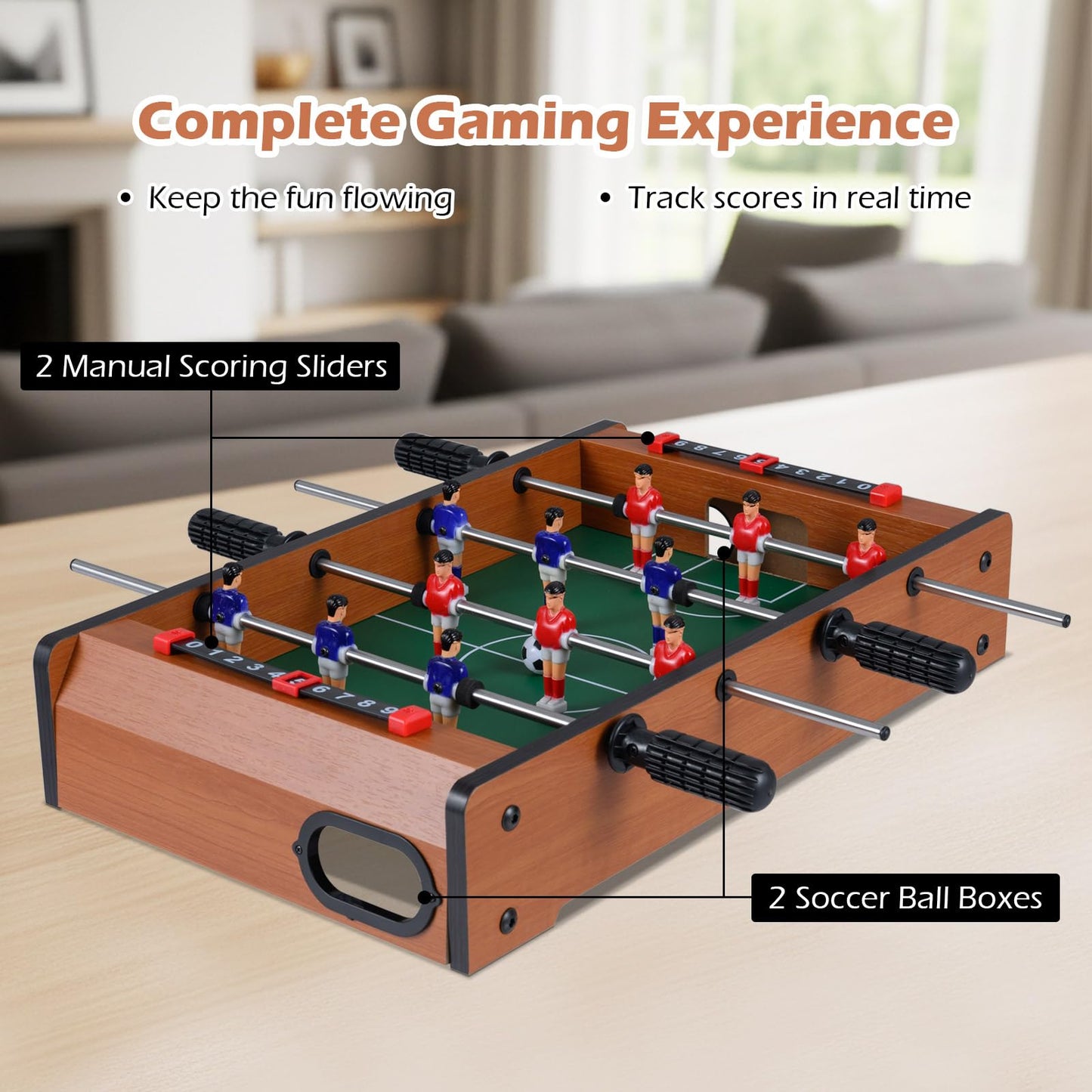 Table Top Football Game, 51 x 31cm Foosball Table with 2 Balls, Score Keepers
