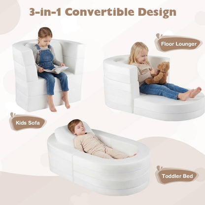 Kids Sofa Bed, 3-in-1 Convertible Modular Toddler Play Couch Lounger