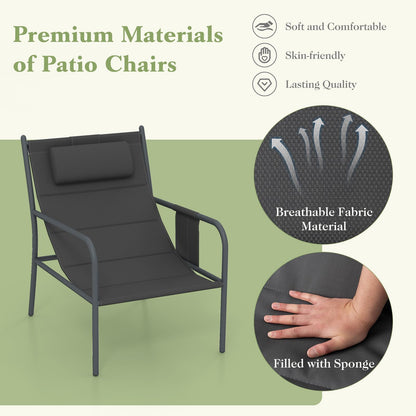 Metal Frame Chair and Coffee Table Set with Cozy Headrest & Storage Bag