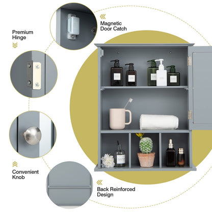 Mirror Door Cabinet with Adjustable Shelf and 3 Compartments