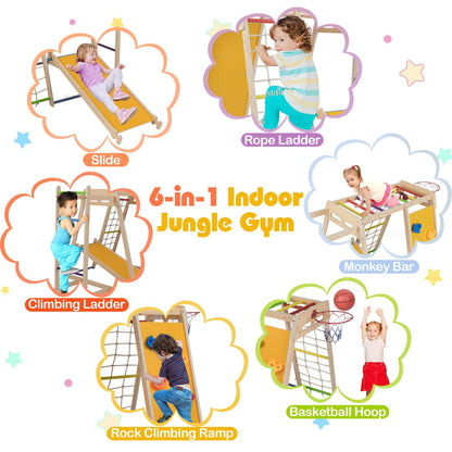 6-in-1 Jungle Gym with Slide and Rock Climbing for 3-14 Years Olds