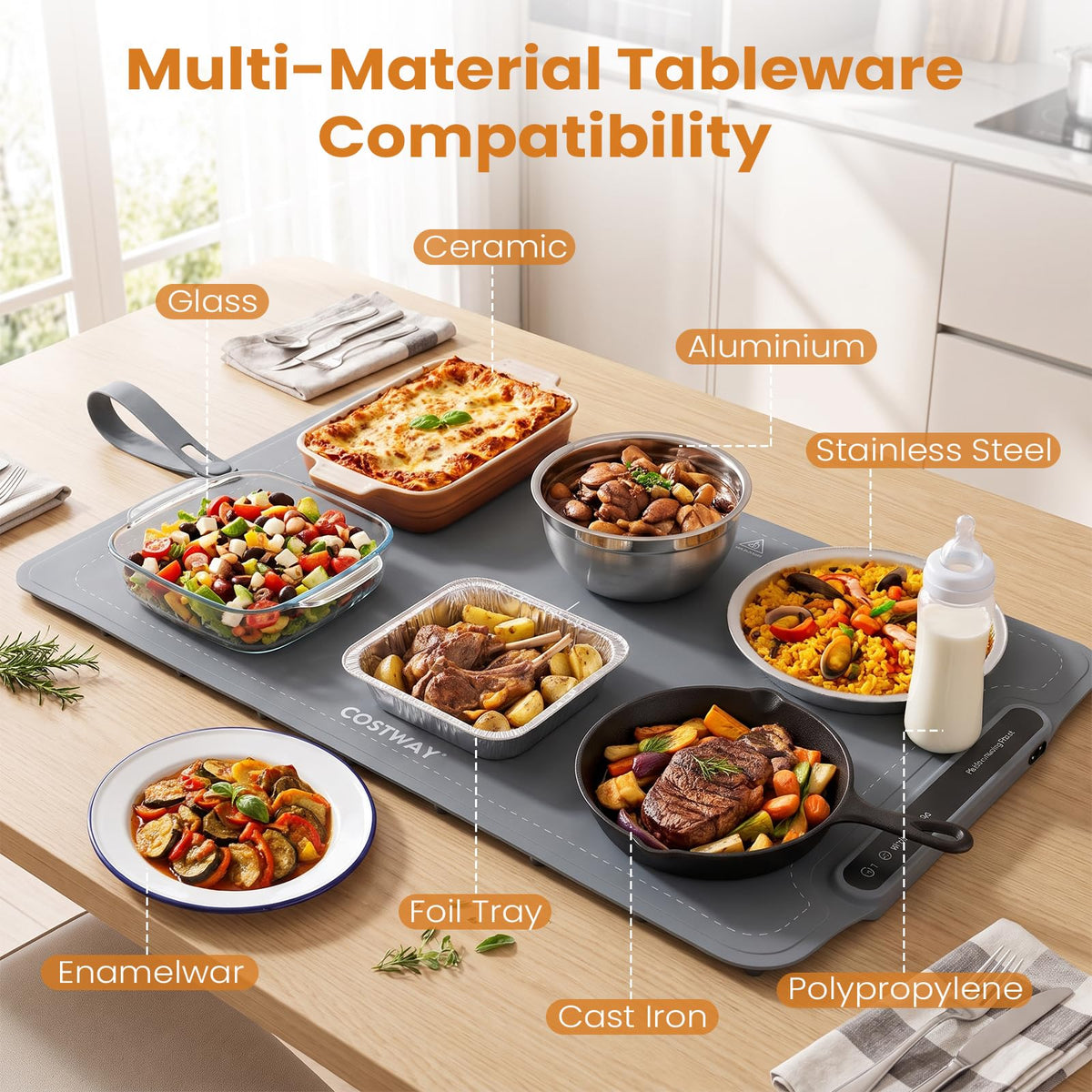 Food Warming Mat 61 x 40 cm with 3-Level Temperature