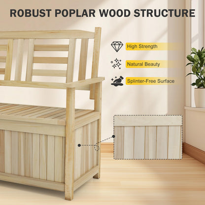 185L Patio Storage Bench Solid Wood Storage Loveseat with Backrest and Armrests