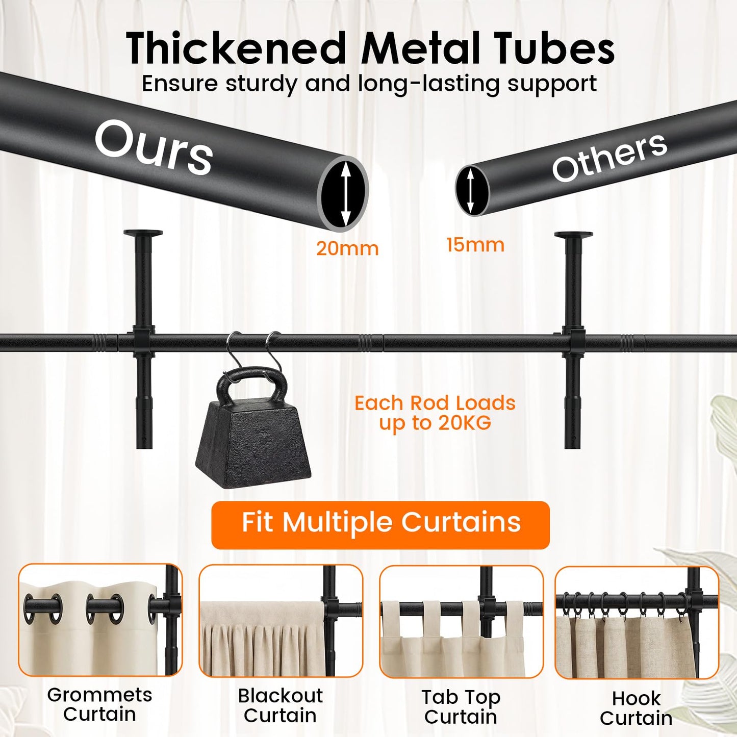 Room Divider Curtain Rod, No Drilling Adjustable Tension Rods Stand for Room Separation