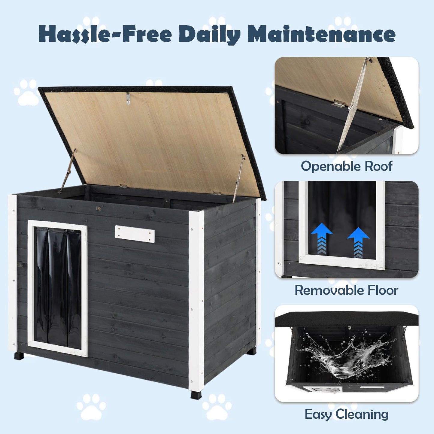 Wooden Dog House, Outdoor Weatherproof Pet Shelter