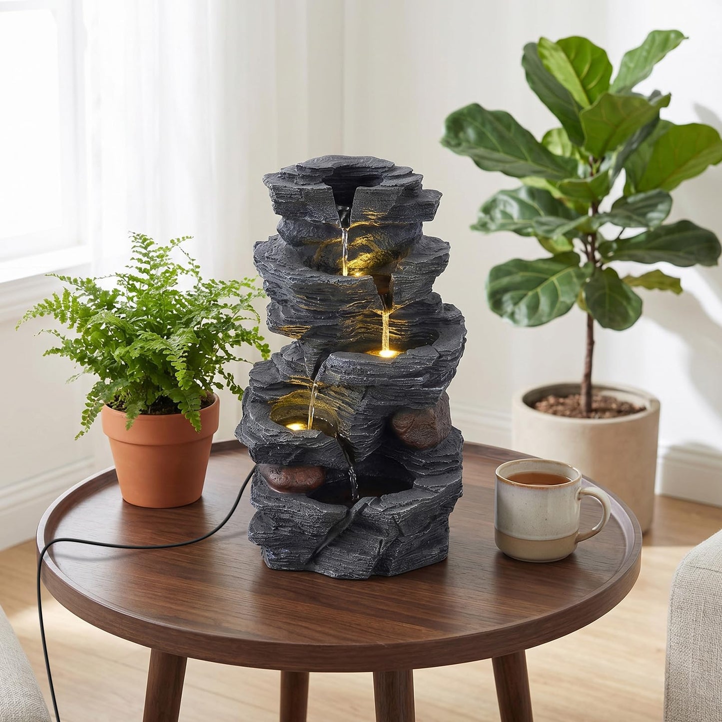 GiantexUK Outdoor Water Fountain, 5-Tier Rock Style Cascading Water Feature