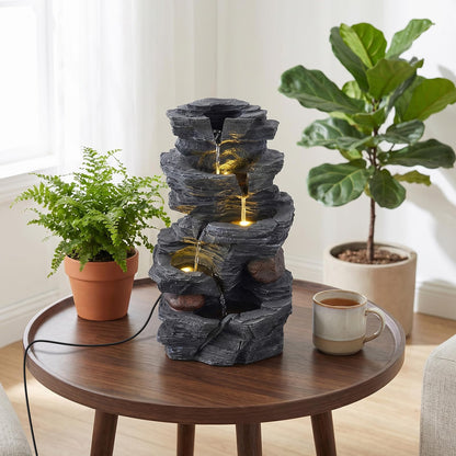 GiantexUK Outdoor Water Fountain, 5-Tier Rock Style Cascading Water Feature