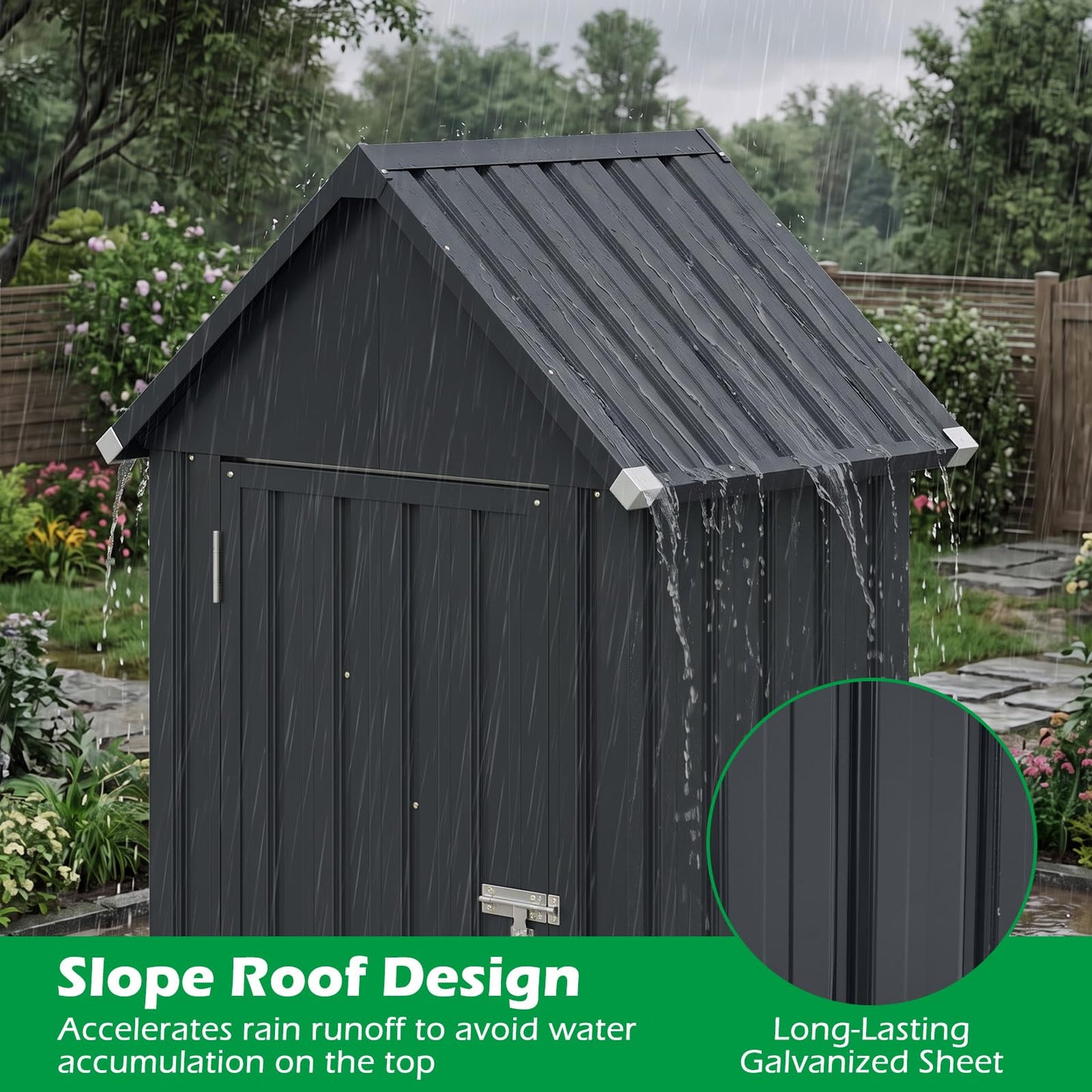 3 x 2FT Metal Garden Storage Shed with 3 Adjustable Shelves