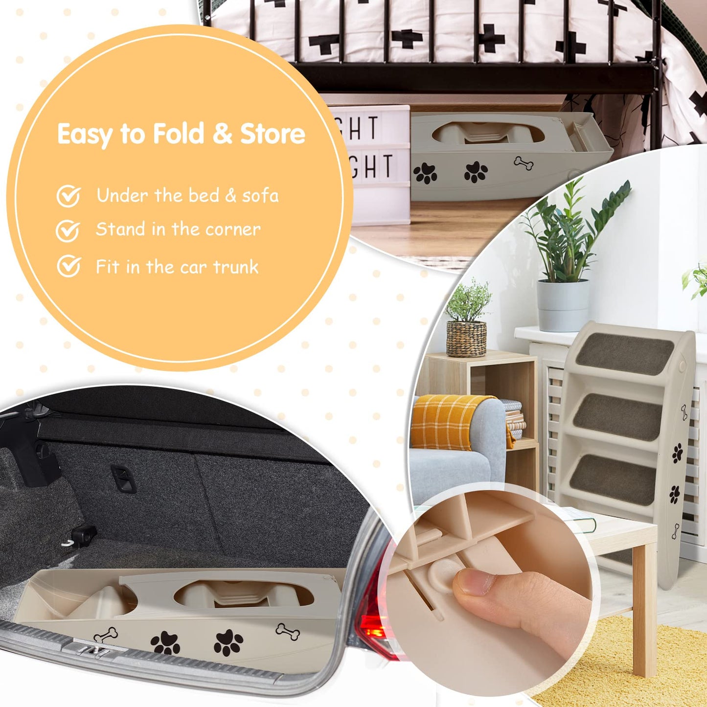 4 Steps Plastic Dog Stairs with Soft Felt