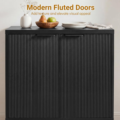 Fluted Sideboard Buffet Cabinet with 2 Doors and Adjustable Shelf