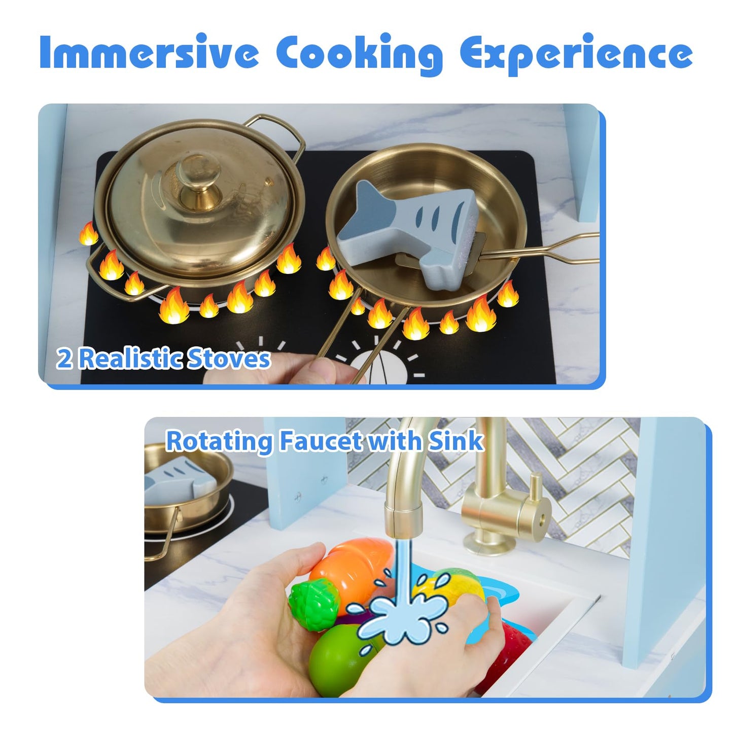 Toy Kitchen Playset with Coffee Station and Range Hood for Kids