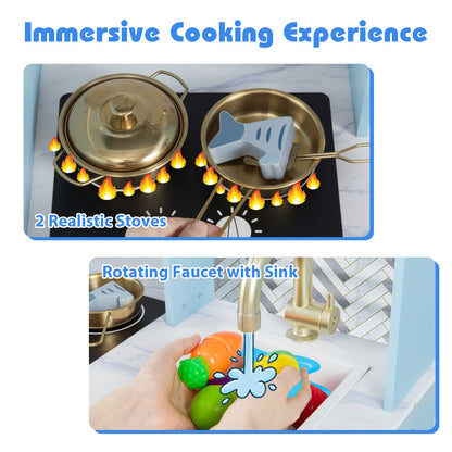 Toy Kitchen Playset with Coffee Station and Range Hood for Kids