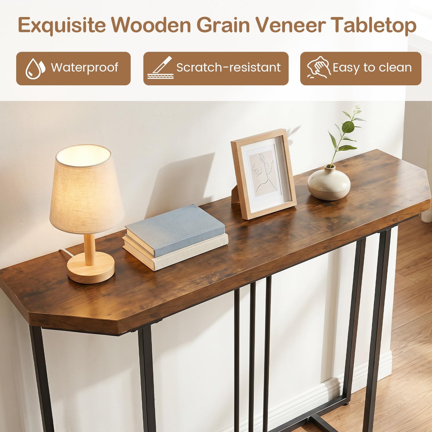 110 CM Narrow Entryway Table with Faux Marble Top for Living Room