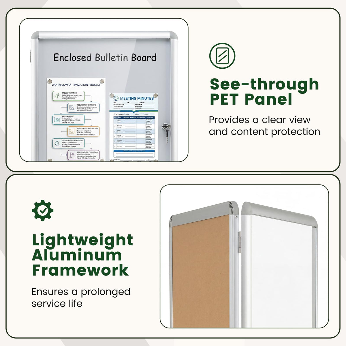 90 x 60 cm Enclosed Bulletin Board with Locking Door and Aluminum Alloy Frame