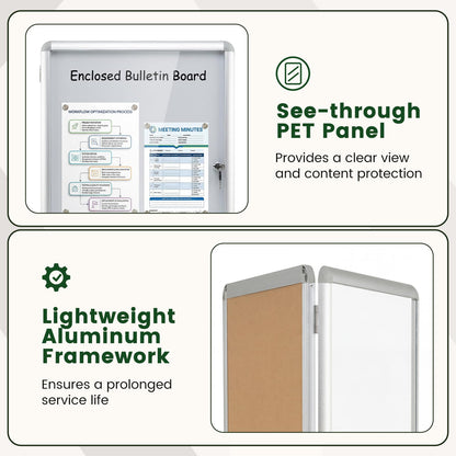 90 x 60 cm Enclosed Bulletin Board with Locking Door and Aluminum Alloy Frame