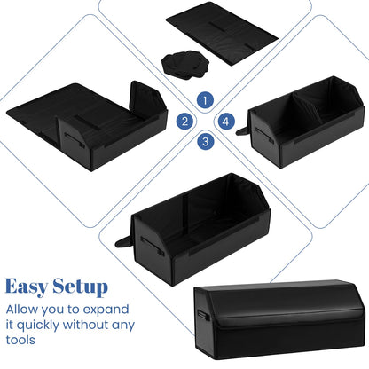Leather Car Trunk Organizer with Lid Removable Divider and Large Capacity