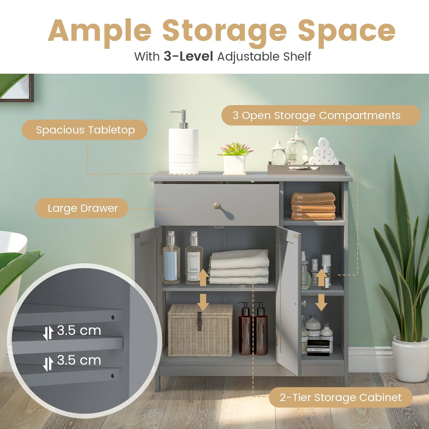 Freestanding Storage Cupboard with Drawer