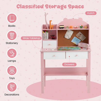 Kids Desk and Chair Set, Wooden Student Study Table with Drawers