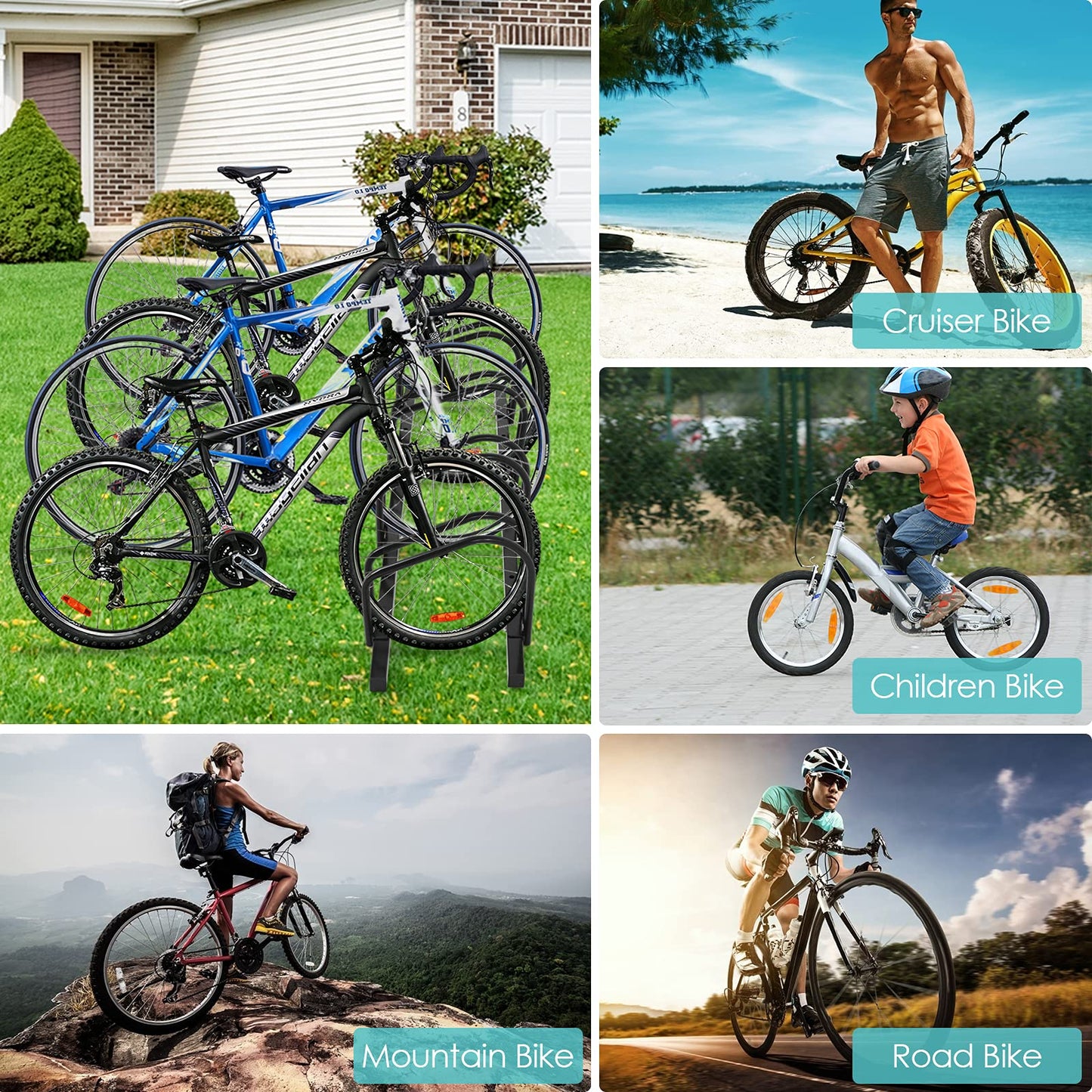 4 Bike Rack, Steel Bicycle Floor Parking Stand