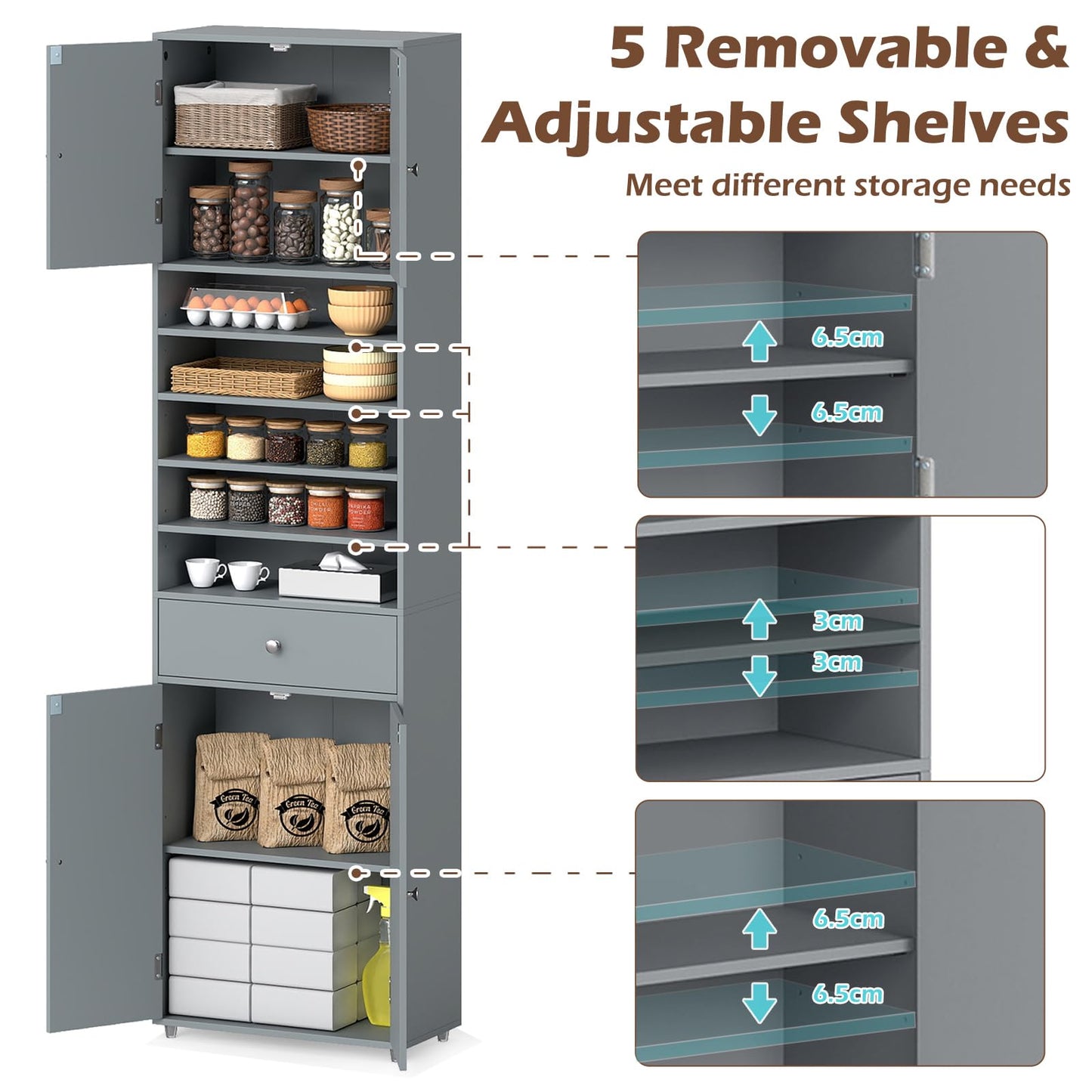 Tall Bathroom Storage Cabinet with Drawer and Adjustable Shelves