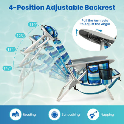 Folding Backpack Beach Chair, Adjustable Position Camping Chair
